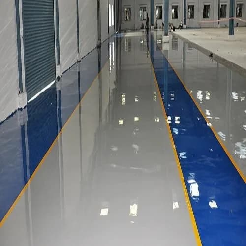 Epoxy floor with safety walkway line marking
