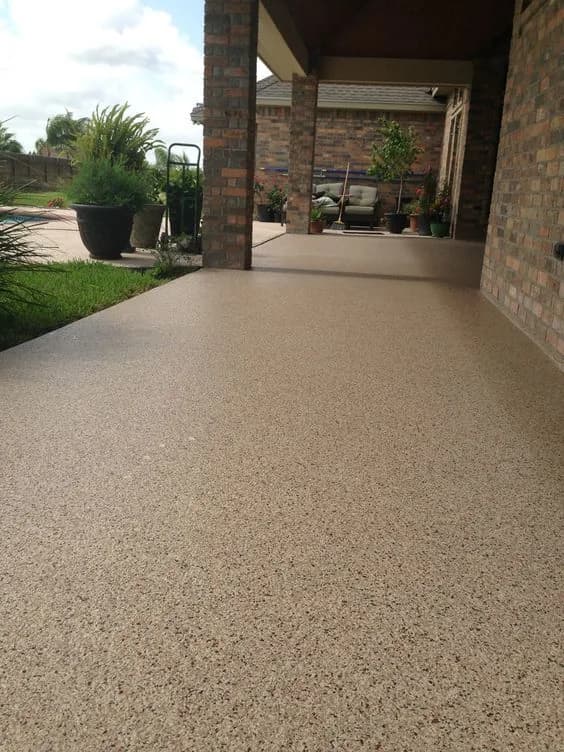 Quartz-broadcast epoxy on a covered outdoor patio
