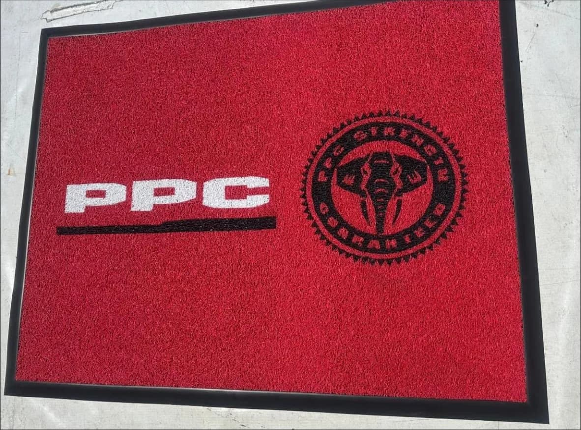 PPC branded entrance mat in bold red