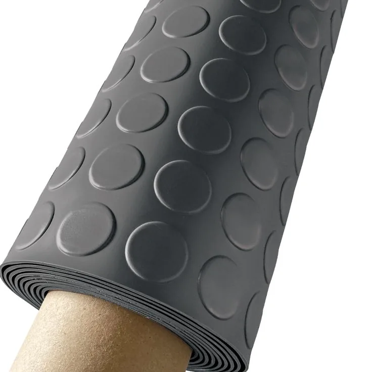 Roll of coin-grip rubber flooring partially unrolled