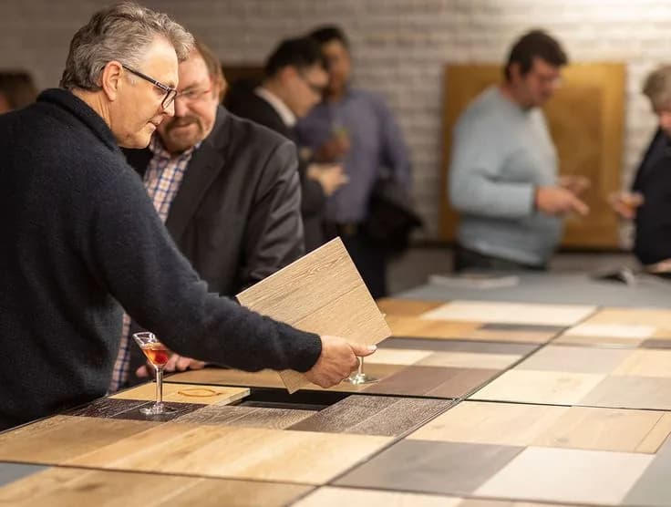 Client and consultant reviewing flooring samples together